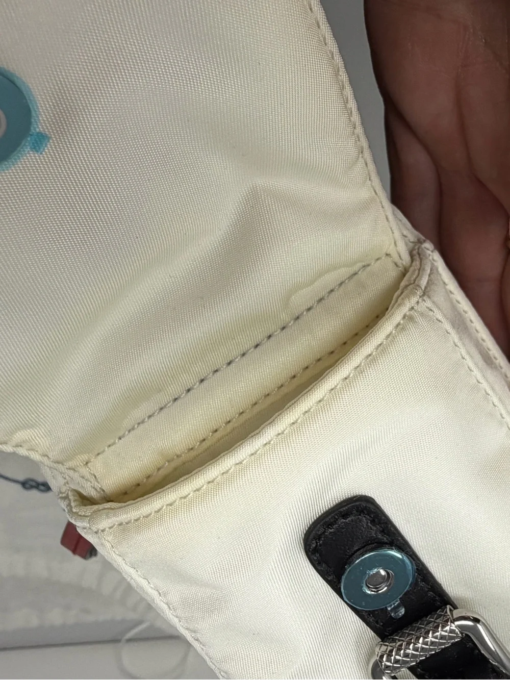 Prada White Nylon Shoulder Bag with Red Trim & Silver Studs